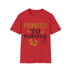 Promoted to Mommy T-Shirt — Pregnancy Announcement Tee with Gold Hearts & Baby Footprints