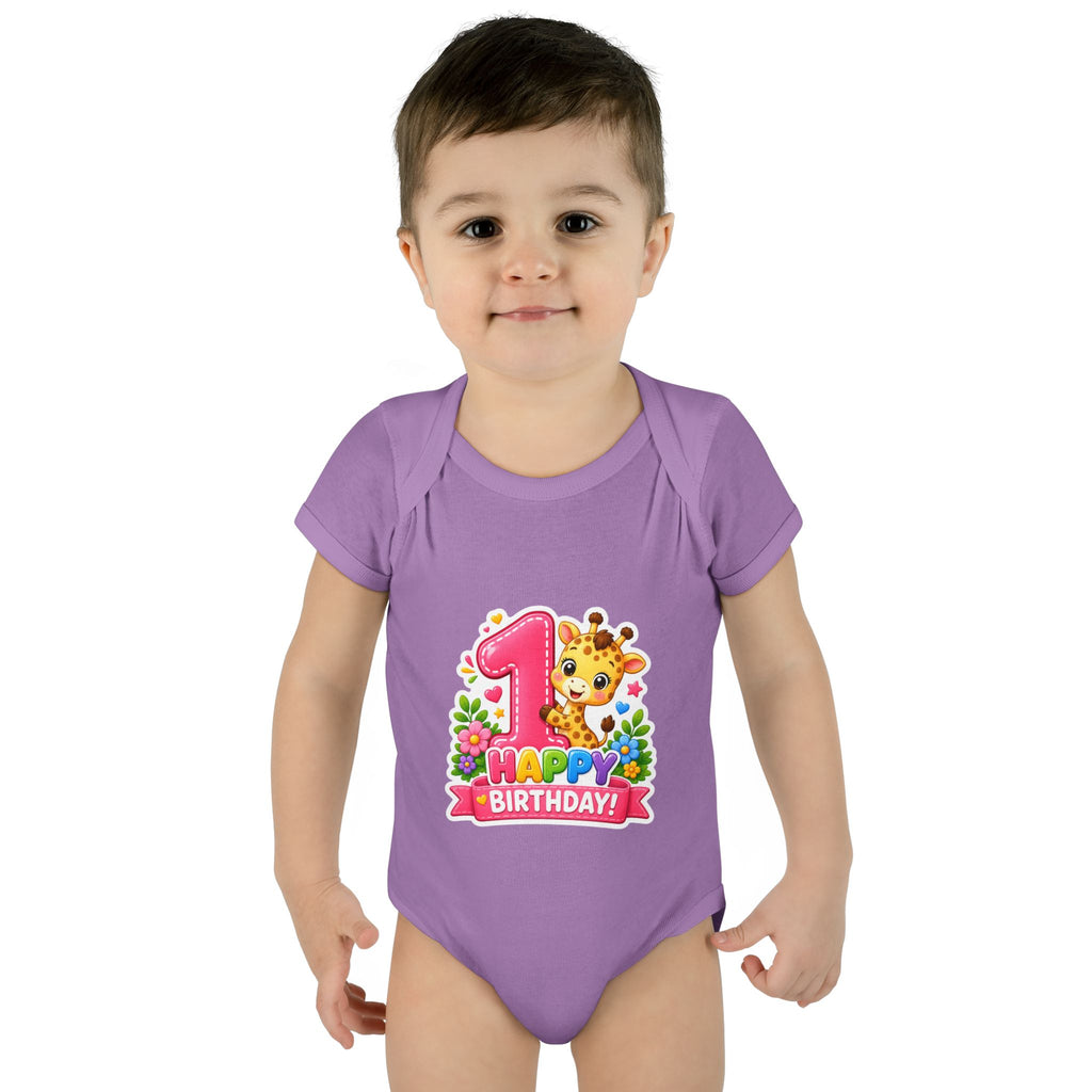 1st Birthday Baby Bodysuit - Happy Birthday Giraffe Onesie