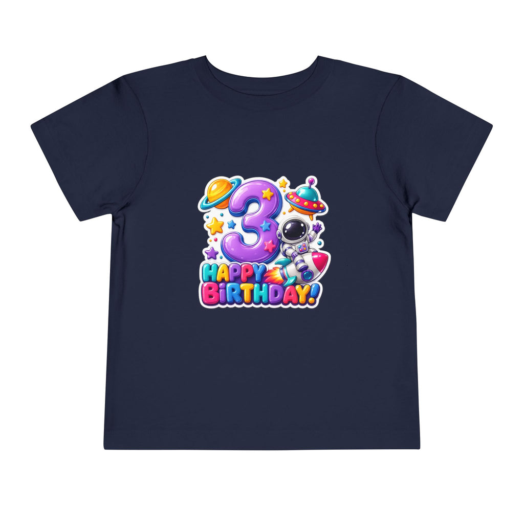 3rd Birthday Toddler Tee — Space Astronaut "Happy Birthday" Shirt
