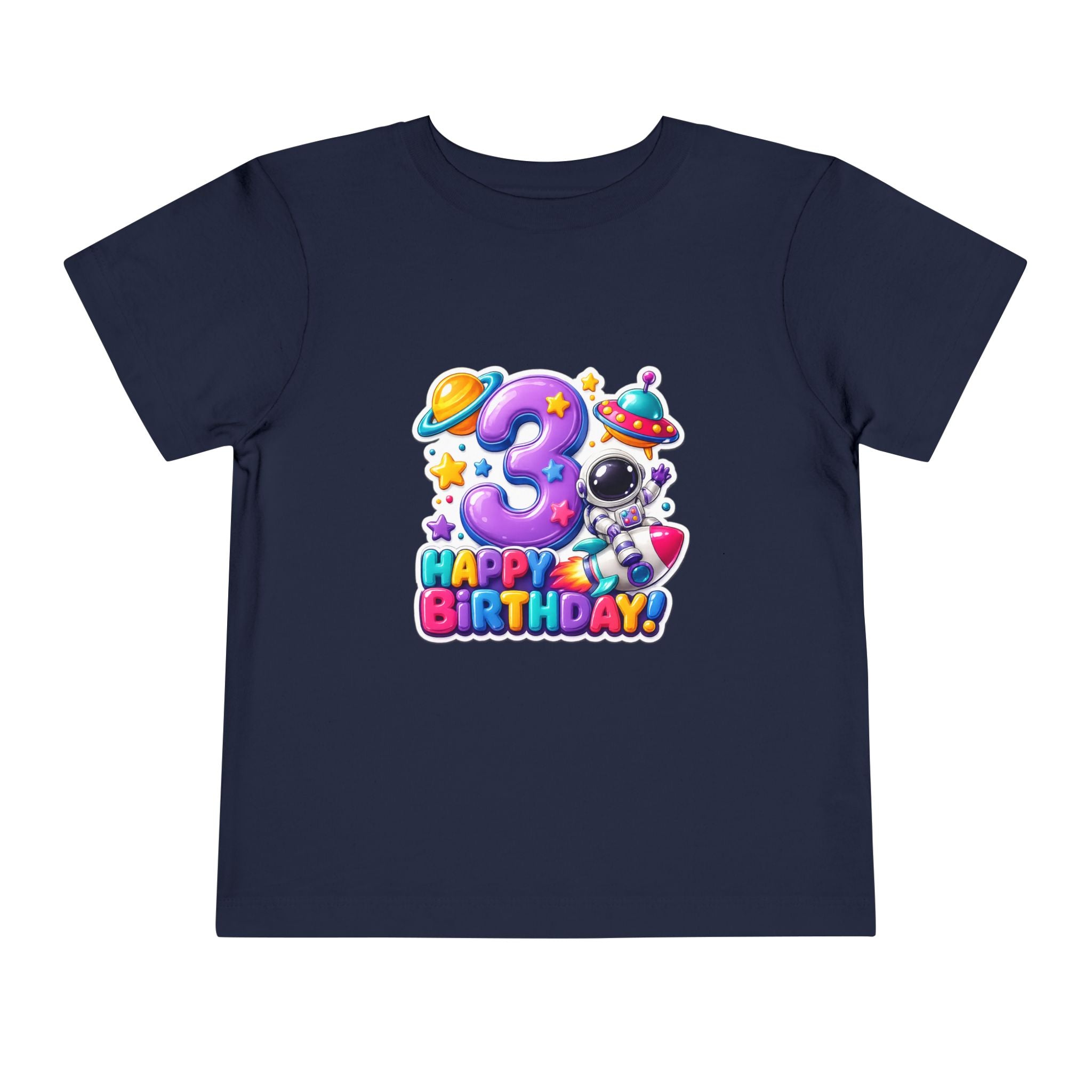 3rd Birthday Toddler Tee — Space Astronaut "Happy Birthday" Shirt