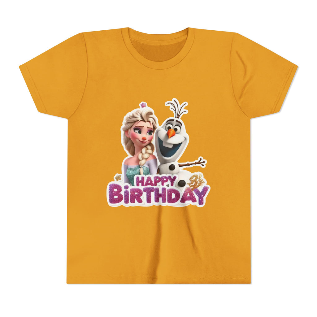 Kids' Birthday Tee - Cute Princess and Snowman "Happy Birthday" Graphic