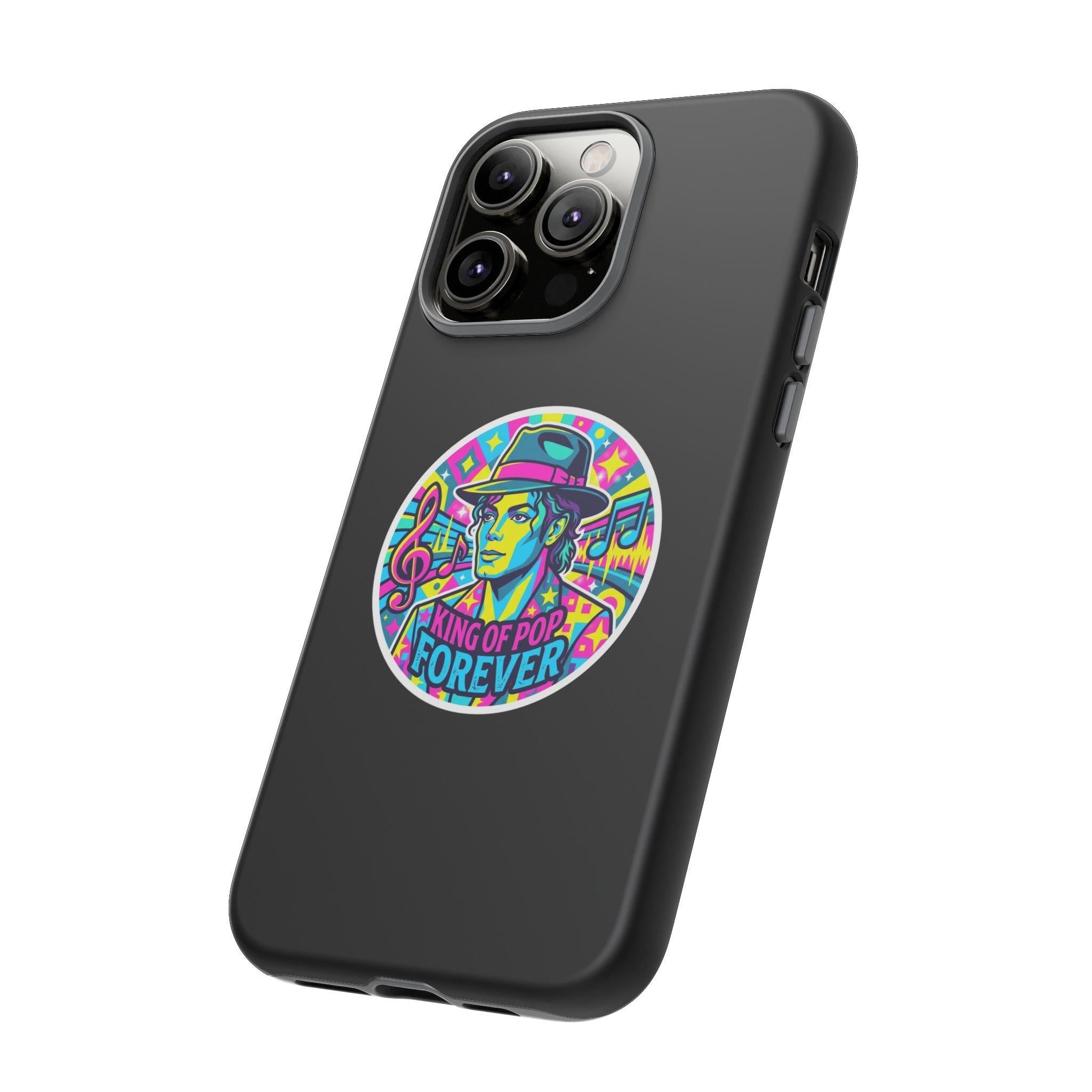 Matte Black iPhone Tough Cases 12 to 17 Pro Max  — "King of Pop Forever" Retro Pop Art Phone Case