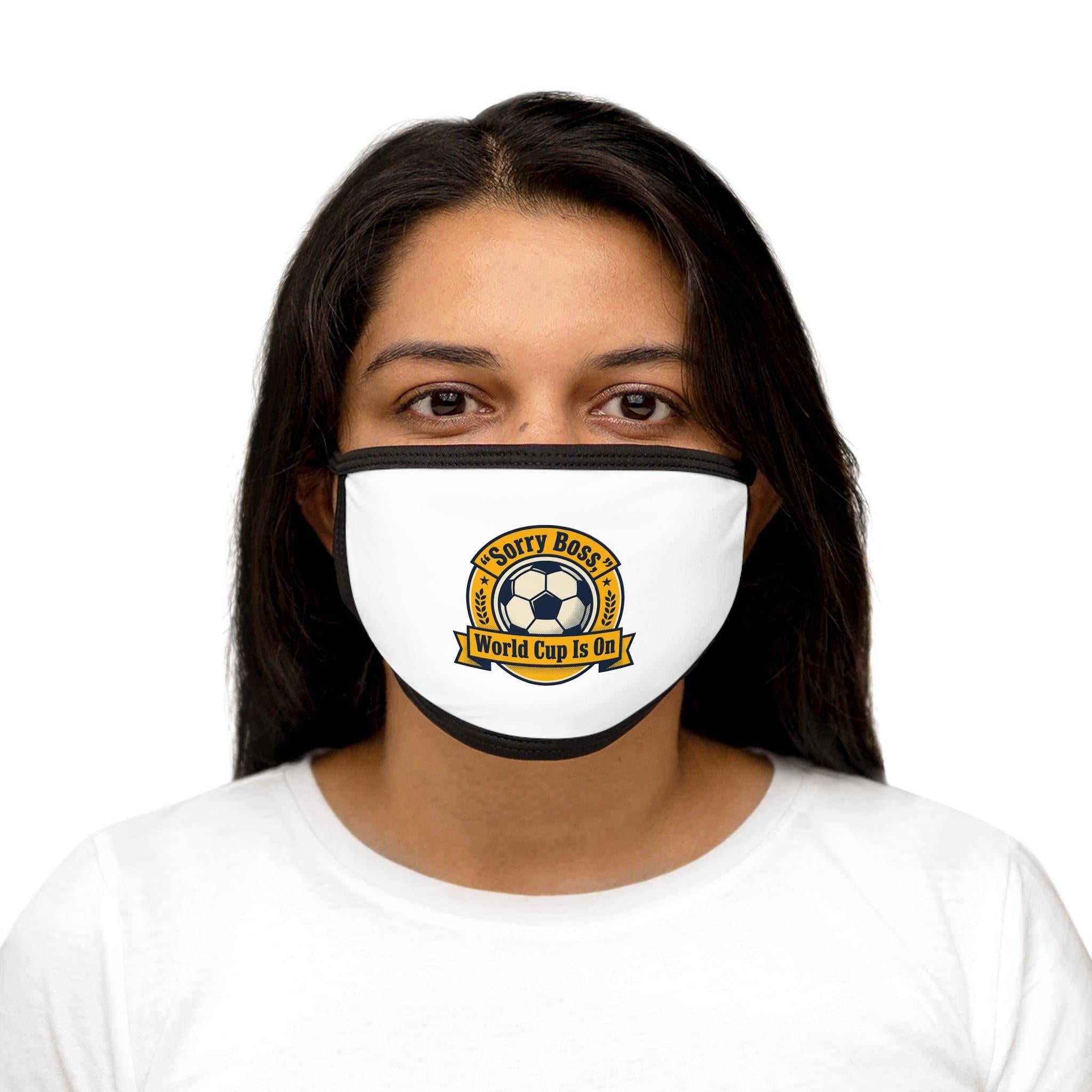 Face Mask — "Sorry Boss, World Cup Is On" Soccer Fan Face Cover.