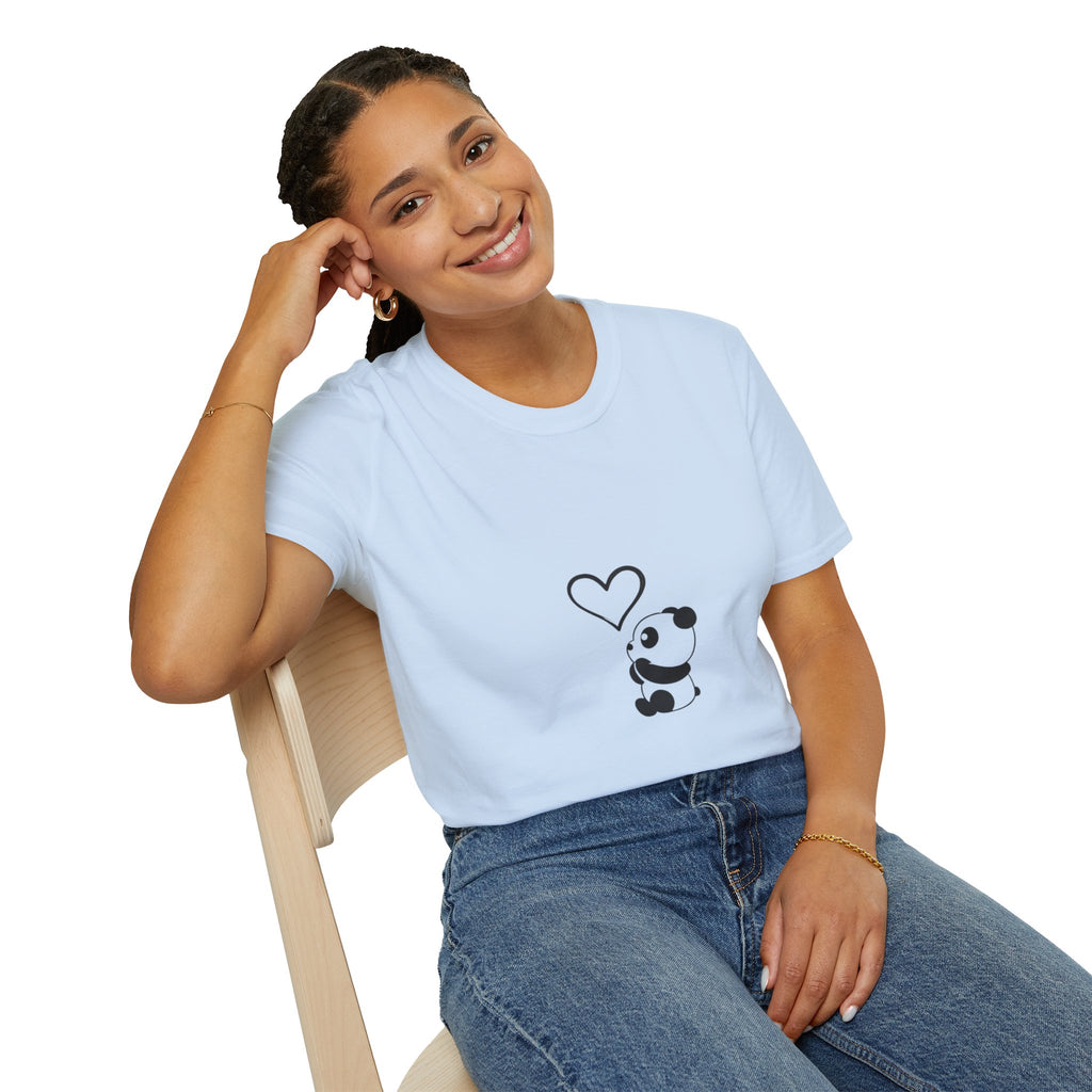 Panda Heart T‑Shirt — Cute Minimalist Panda Holding Heart Graphic