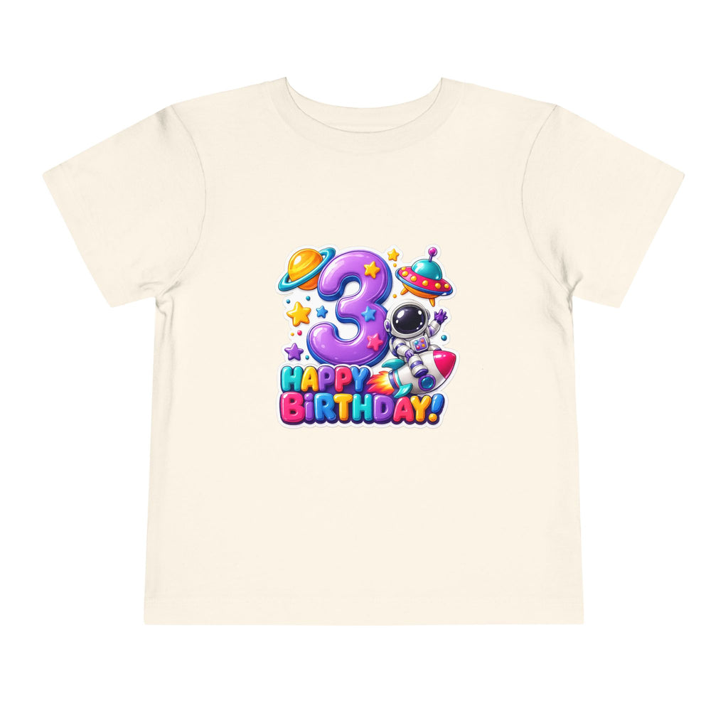 3rd Birthday Toddler Tee — Space Astronaut "Happy Birthday" Shirt