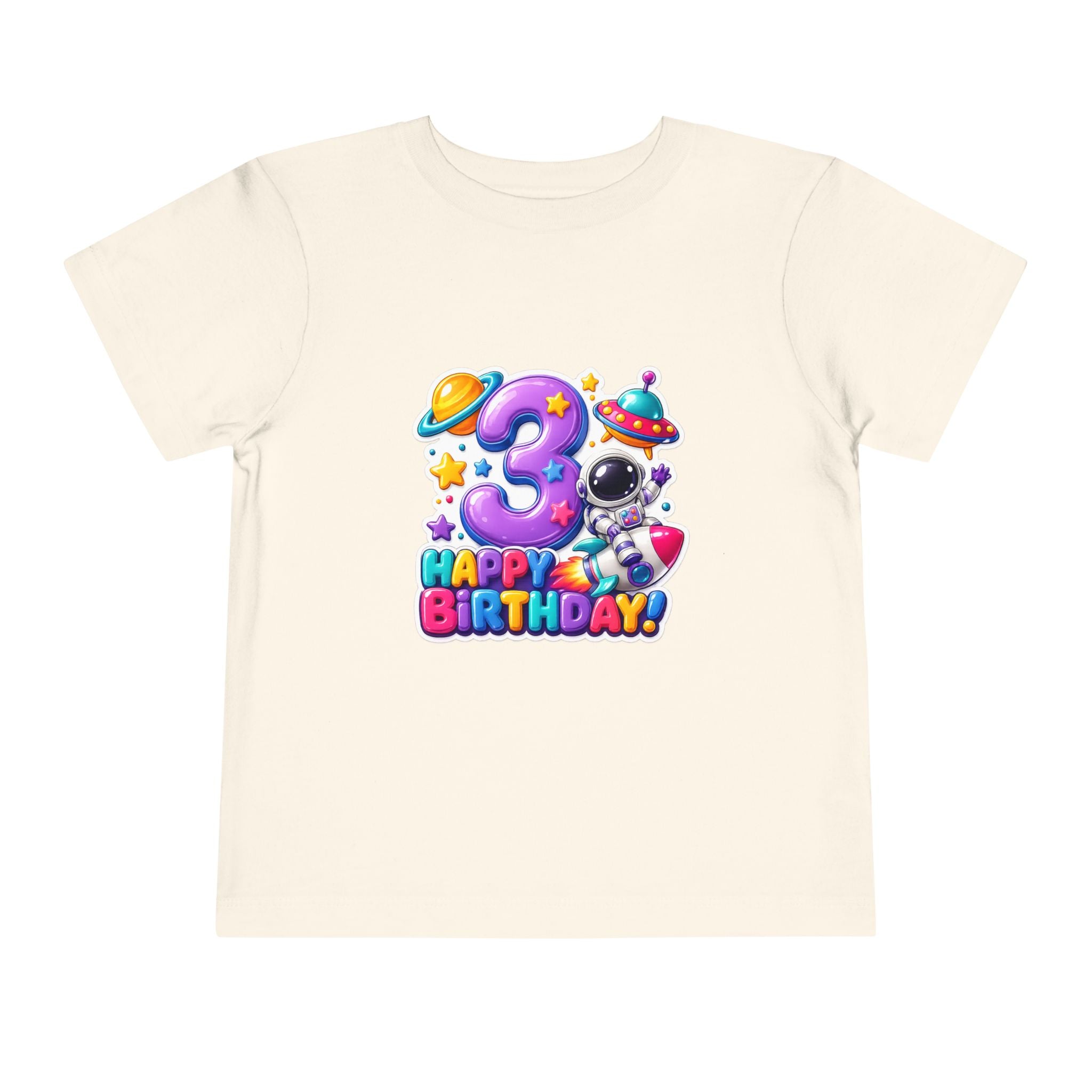 3rd Birthday Toddler Tee — Space Astronaut "Happy Birthday" Shirt