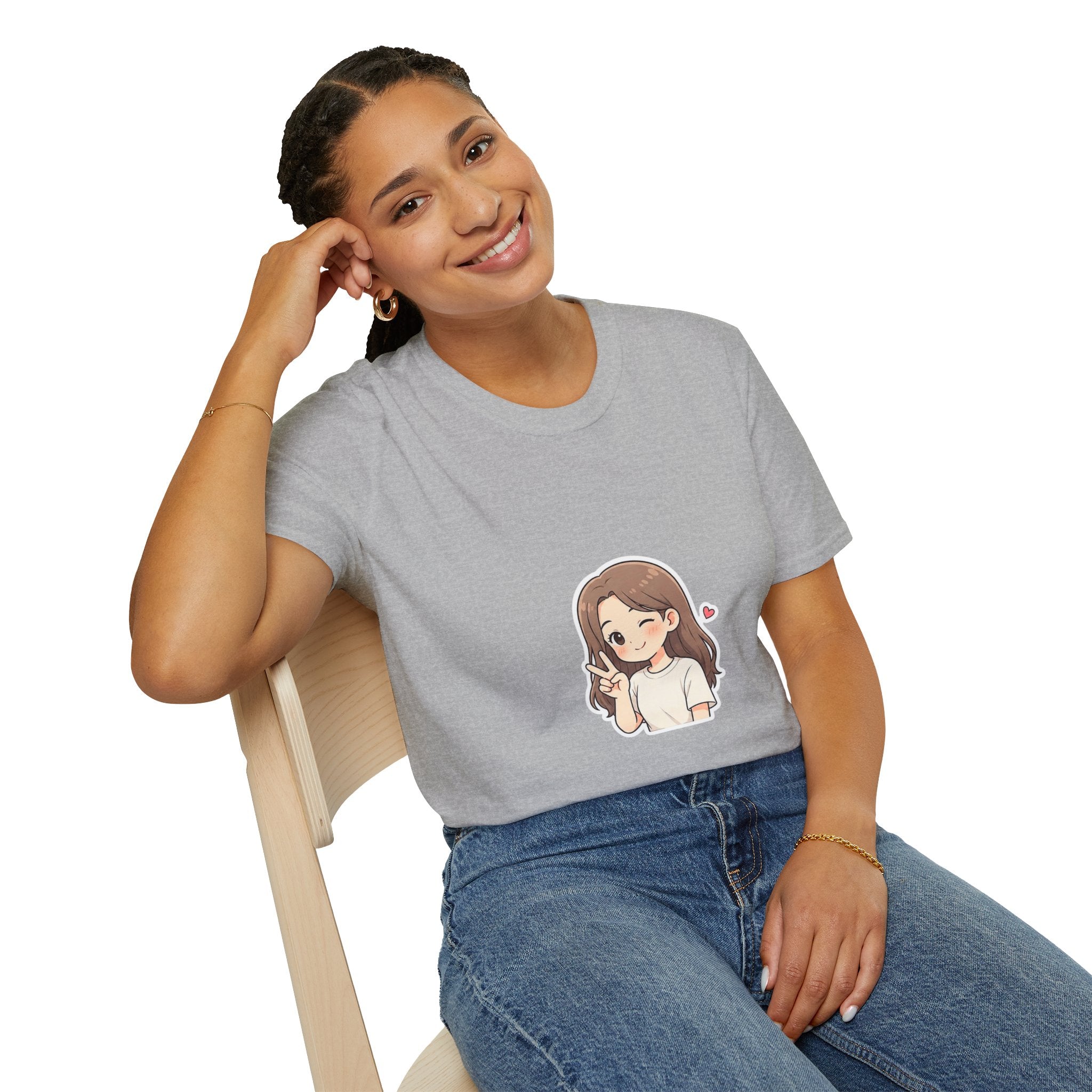 Cute Winking Girl Graphic T-Shirt – Kawaii Heart Tee