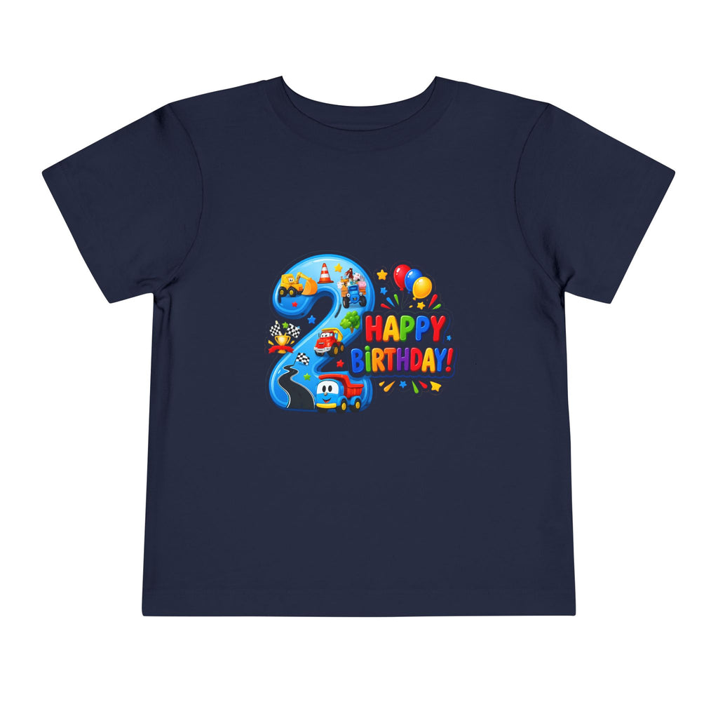 2nd Birthday Toddler Tee — Happy Birthday Number 2 with Cars & Balloons
