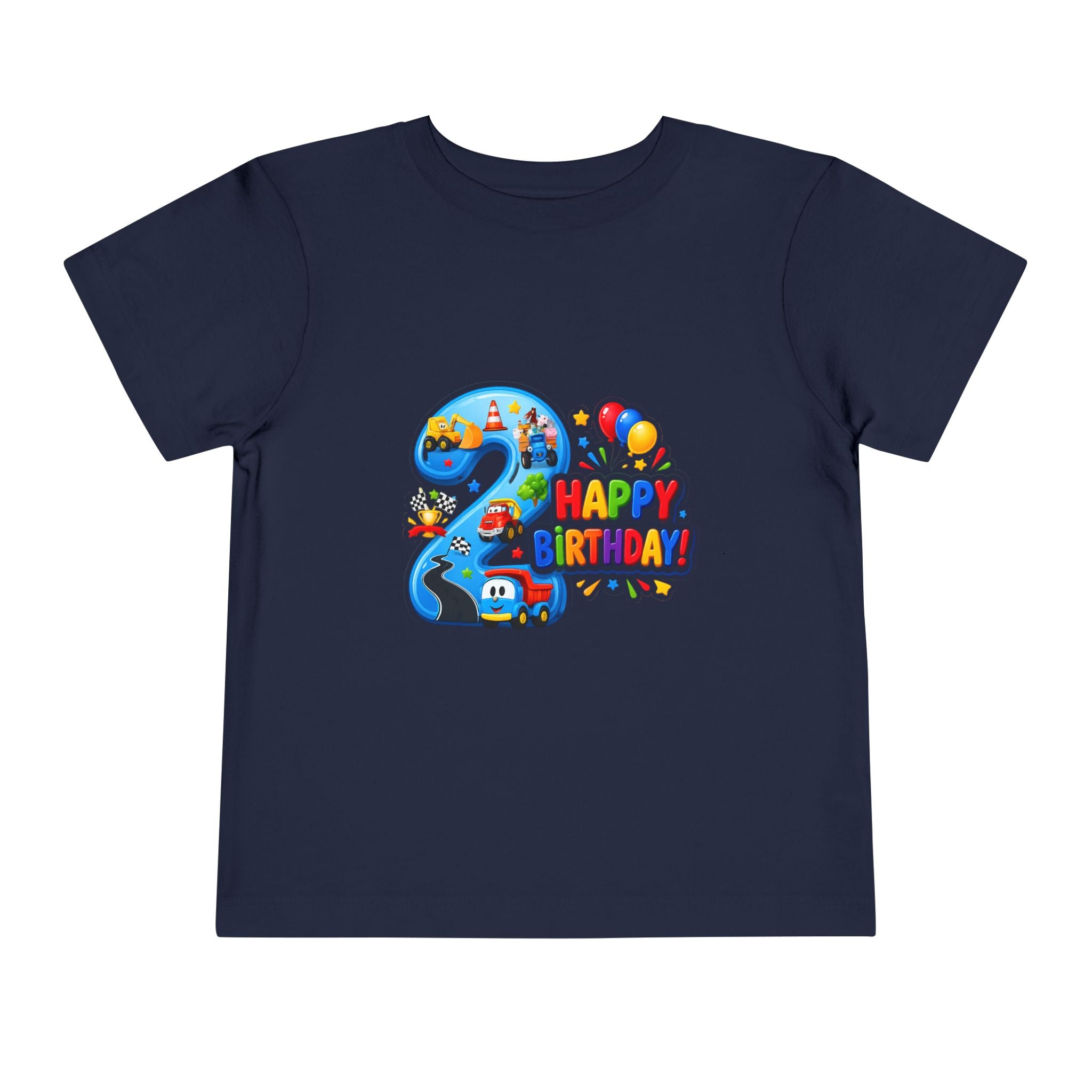 2nd Birthday Toddler Tee — Happy Birthday Number 2 with Cars & Balloons